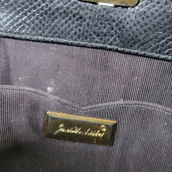 Vintage Judith Lieber Hinged Snakeskin Clutch Black Strap Art Deco Evening Bag - Picture 10 of 16